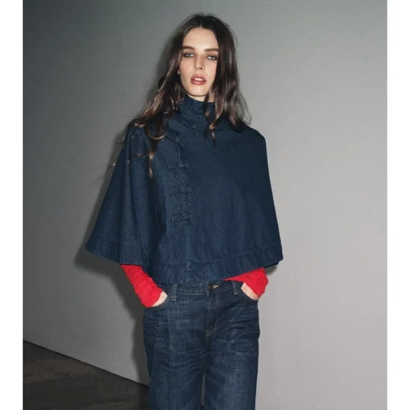 Zara Dark Blue Cape Jacket - Picture 2 of 5